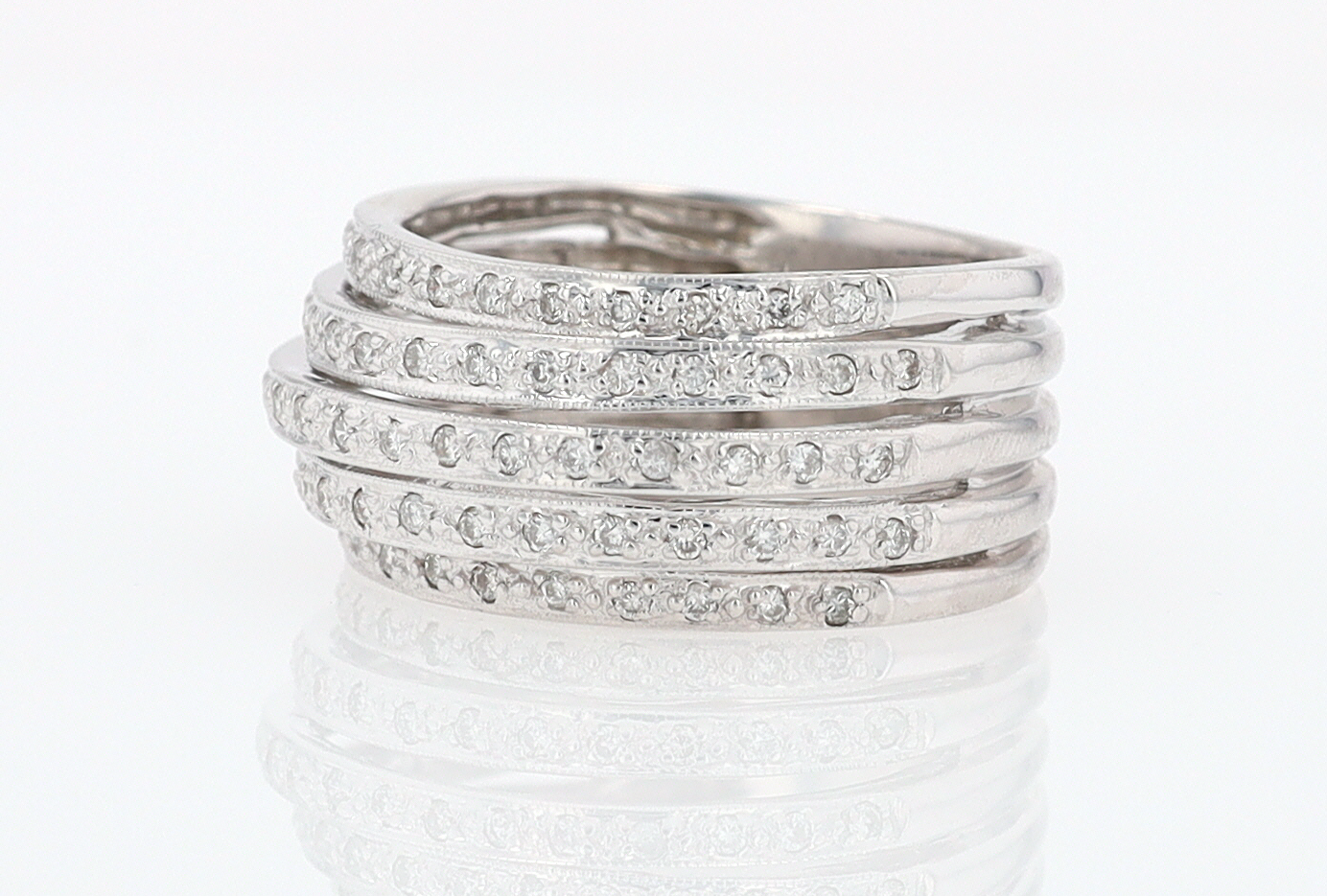 Wide 5 Row Diamond Cigar Band Anniversary Ring