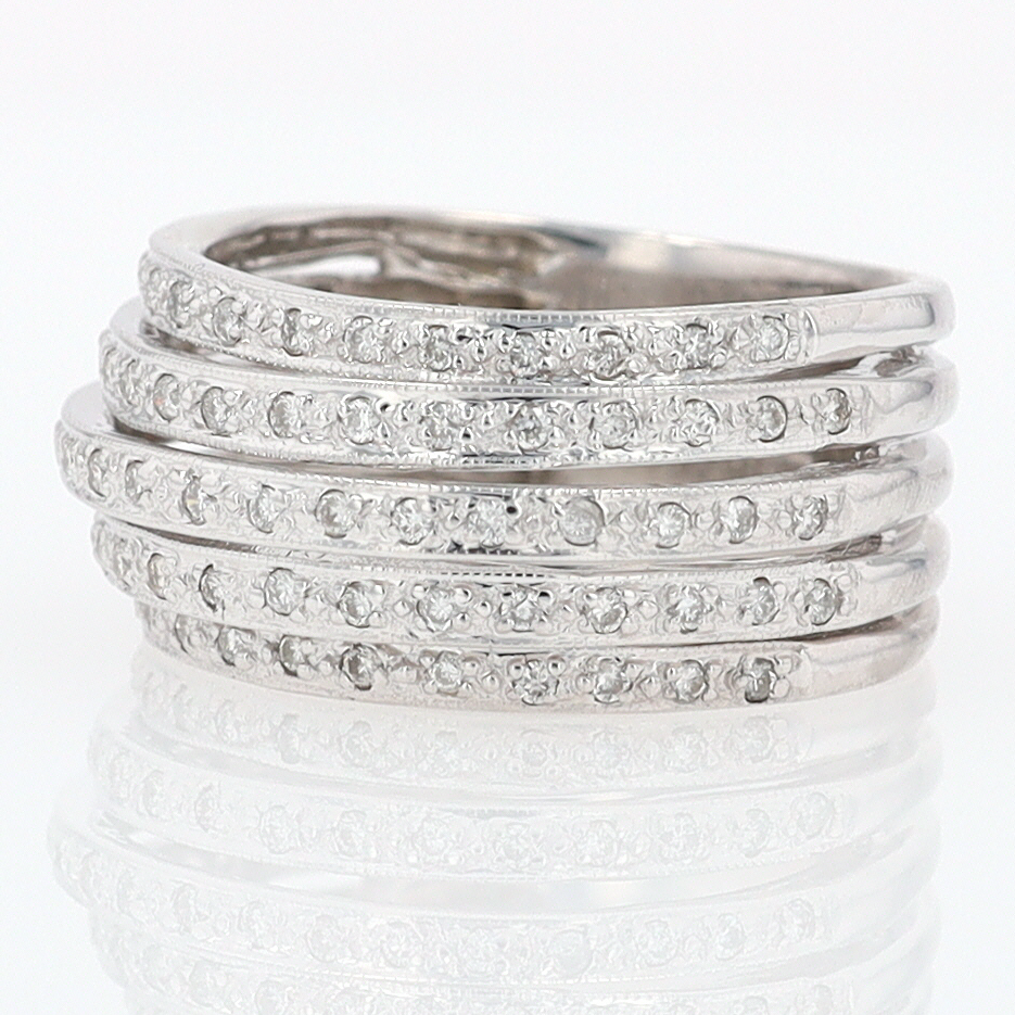 Wide 5 Row Diamond Cigar Band Anniversary Ring