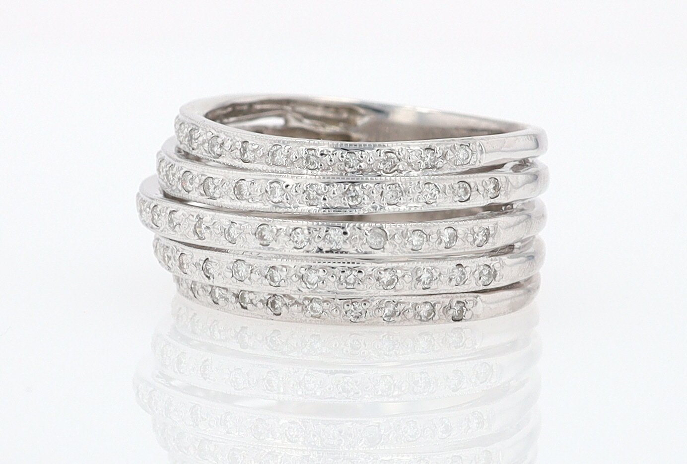 Wide 5 Row Diamond Cigar Band Anniversary Ring