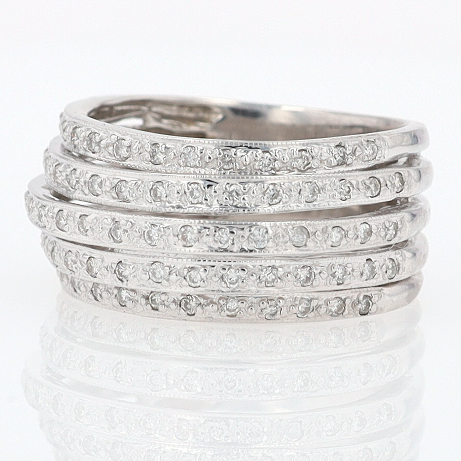 Wide 5 Row Diamond Cigar Band Anniversary Ring