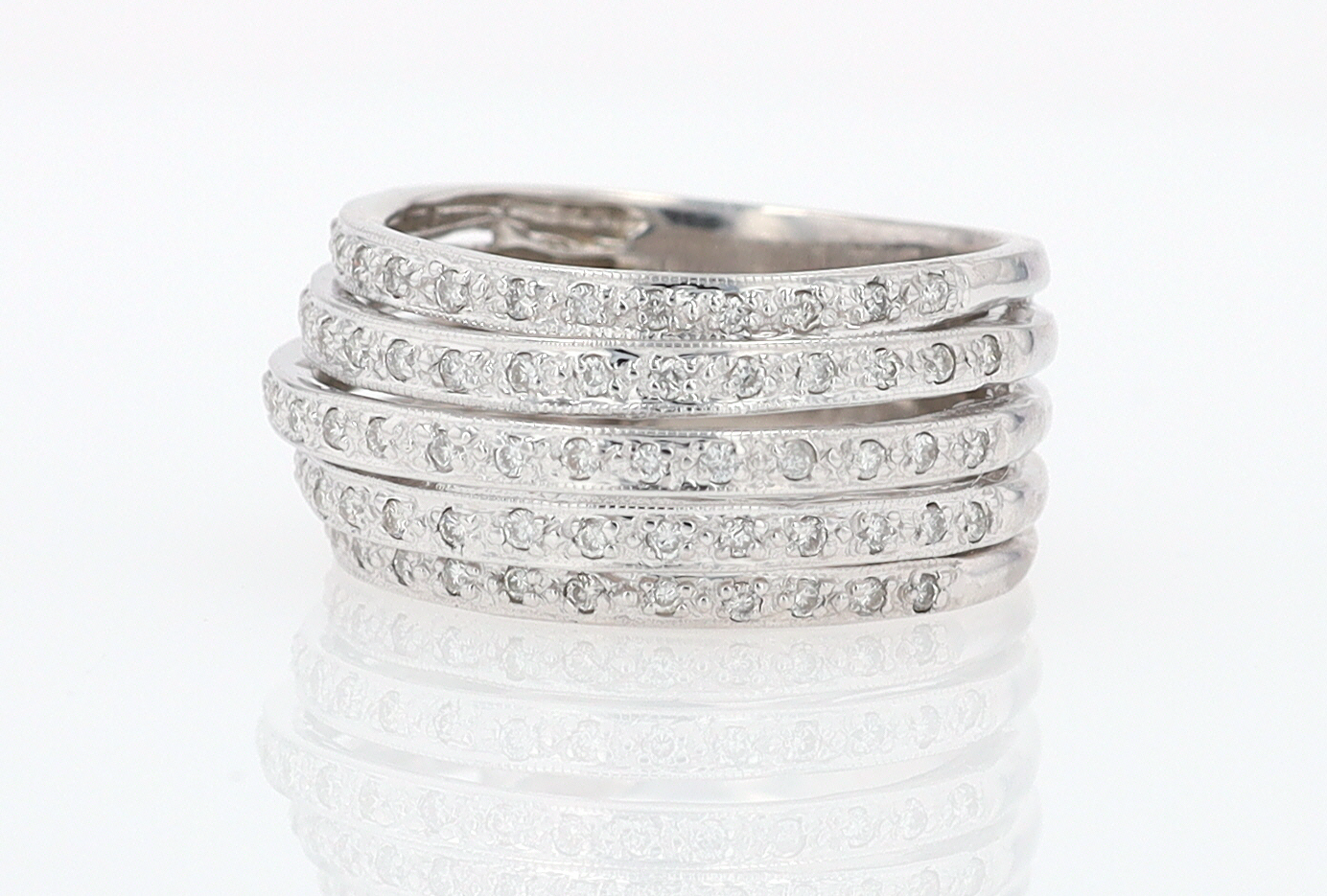 Wide 5 Row Diamond Cigar Band Anniversary Ring