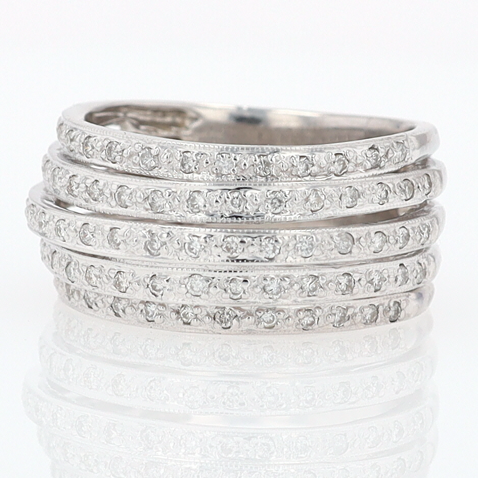 Wide 5 Row Diamond Cigar Band Anniversary Ring