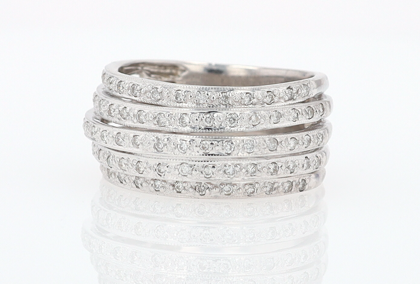 Wide 5 Row Diamond Cigar Band Anniversary Ring