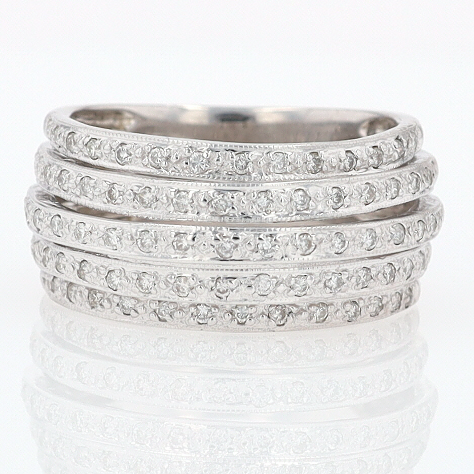 Wide 5 Row Diamond Cigar Band Anniversary Ring