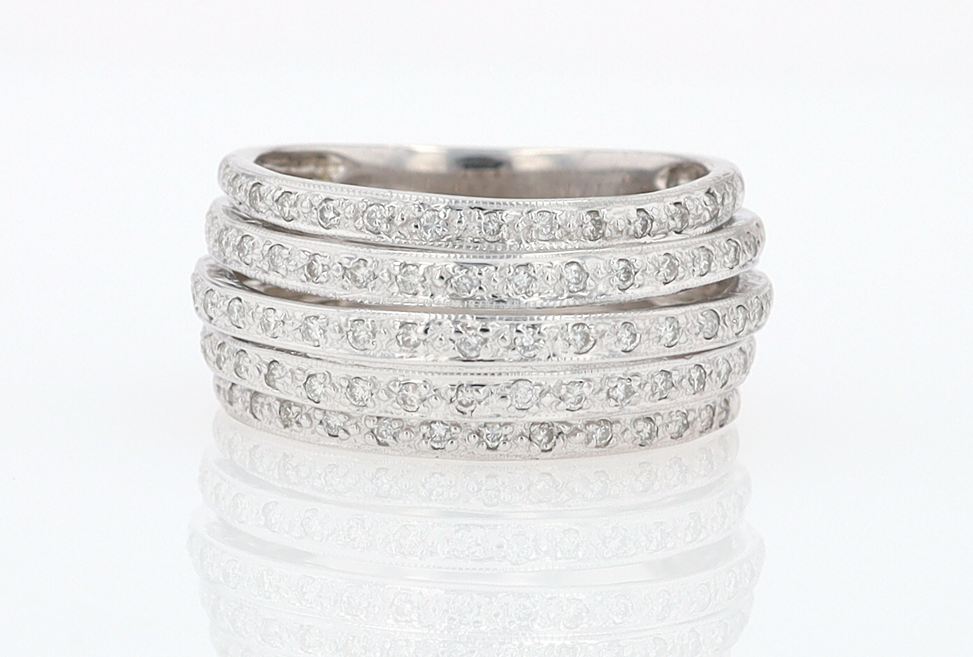 Wide 5 Row Diamond Cigar Band Anniversary Ring