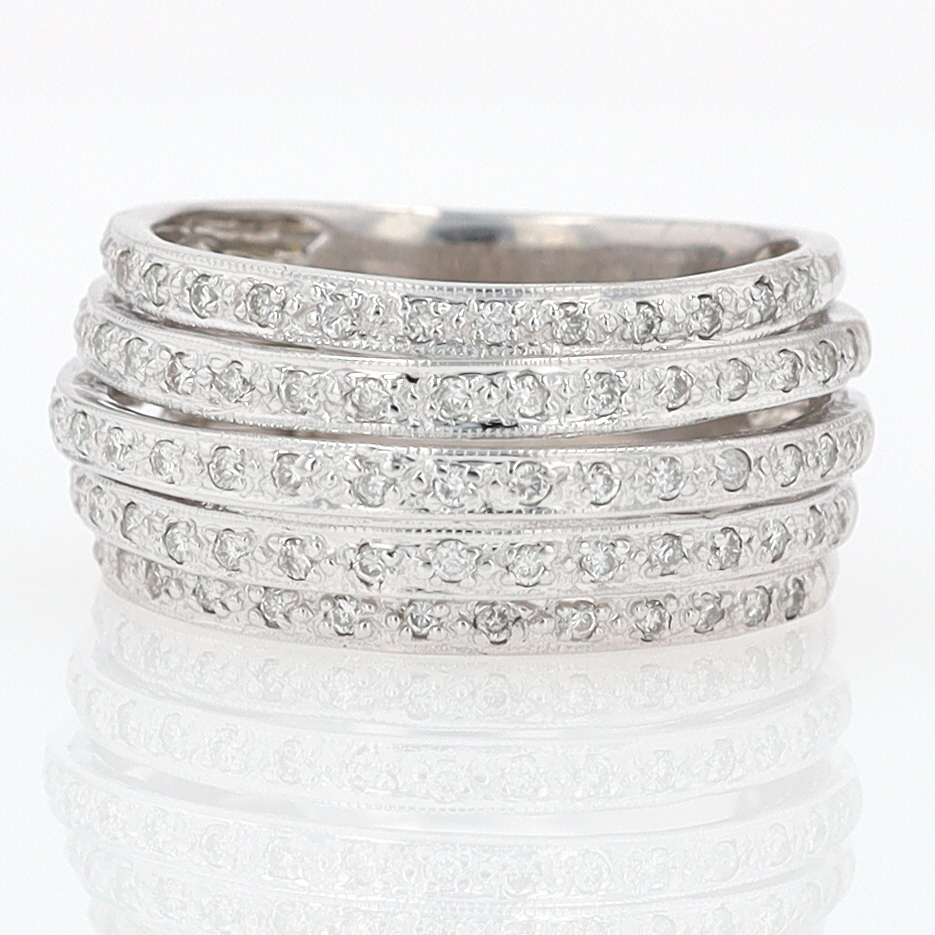 Wide 5 Row Diamond Cigar Band Anniversary Ring
