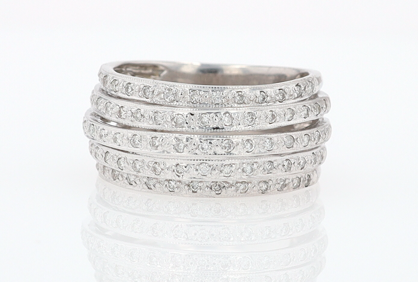 Wide 5 Row Diamond Cigar Band Anniversary Ring