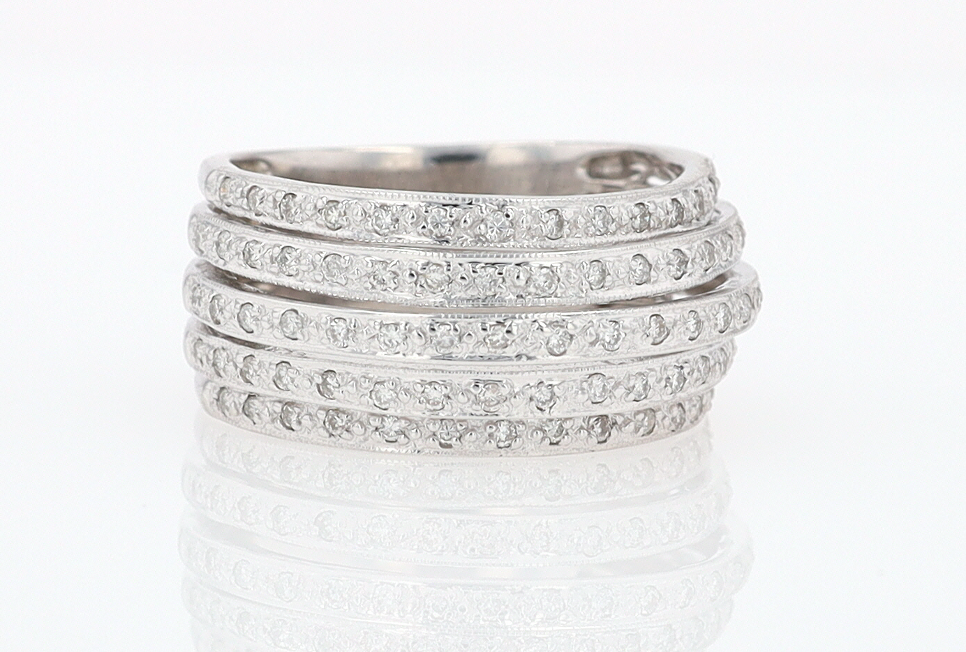 Wide 5 Row Diamond Cigar Band Anniversary Ring