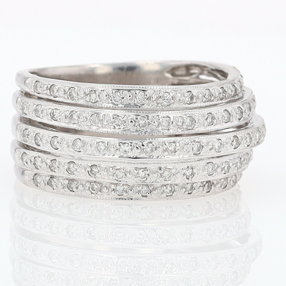 Wide 5 Row Diamond Cigar Band Anniversary Ring