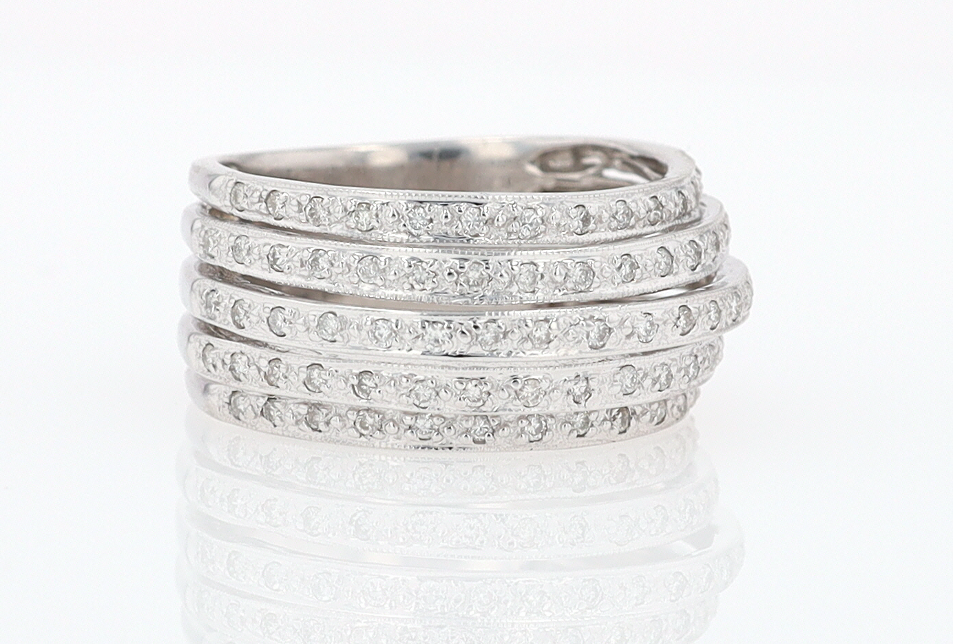 Wide 5 Row Diamond Cigar Band Anniversary Ring