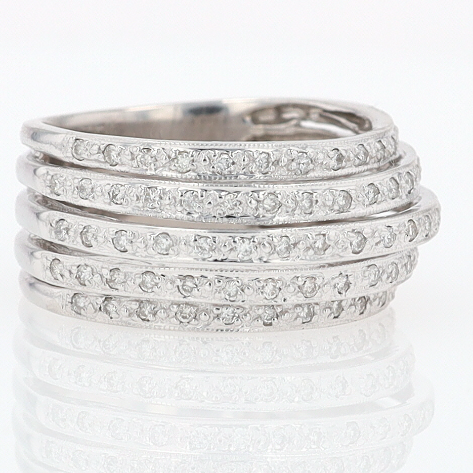 Wide 5 Row Diamond Cigar Band Anniversary Ring