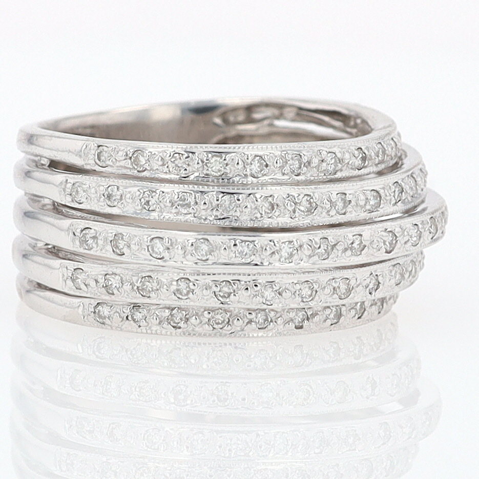 Wide 5 Row Diamond Cigar Band Anniversary Ring