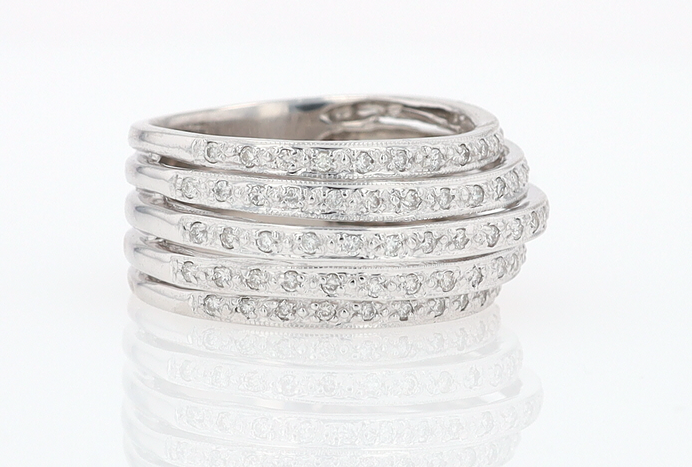 Wide 5 Row Diamond Cigar Band Anniversary Ring