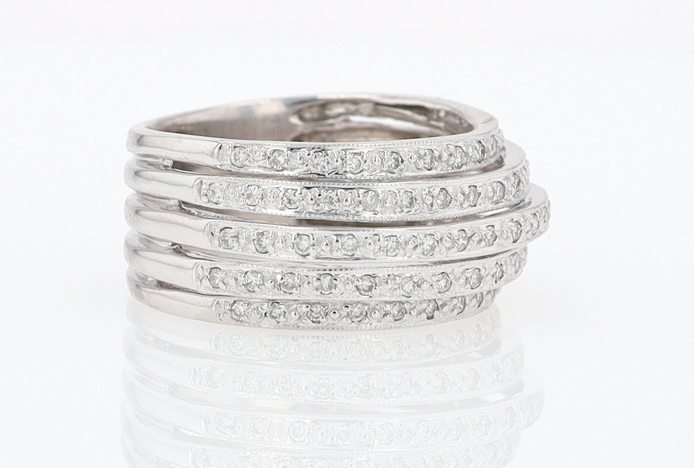 Wide 5 Row Diamond Cigar Band Anniversary Ring