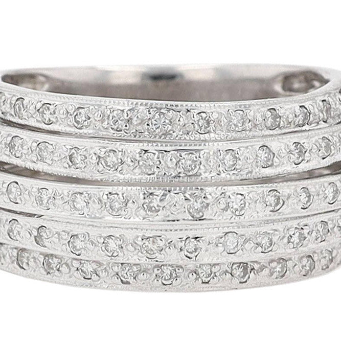 Wide 5 Row Diamond Cigar Band Anniversary Ring