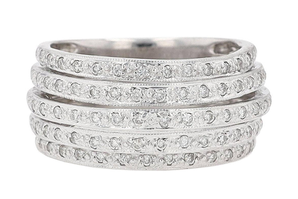 Wide 5 Row Diamond Cigar Band Anniversary Ring