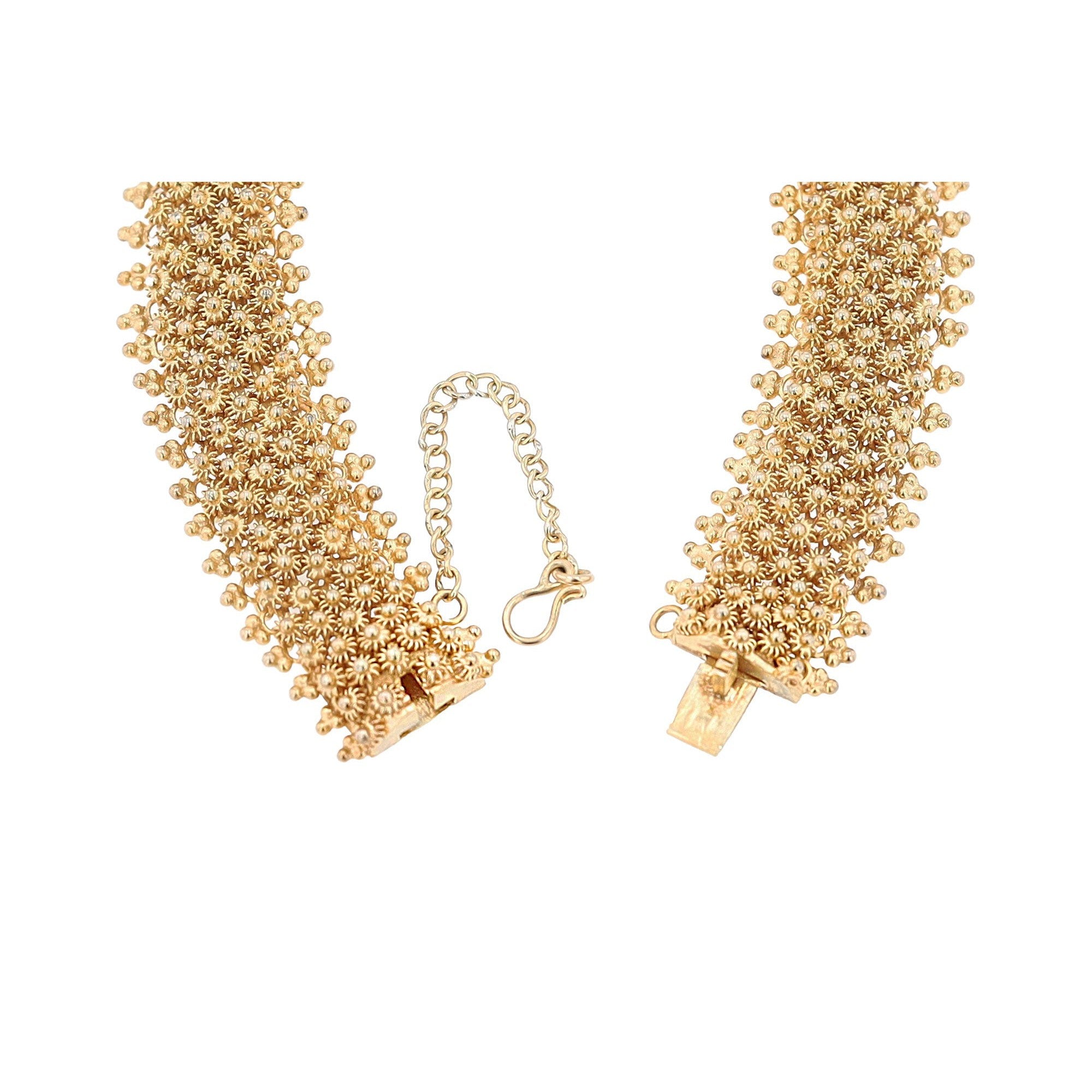 Wide Victorian Yellow Gold Cannetille Mesh Bracelet