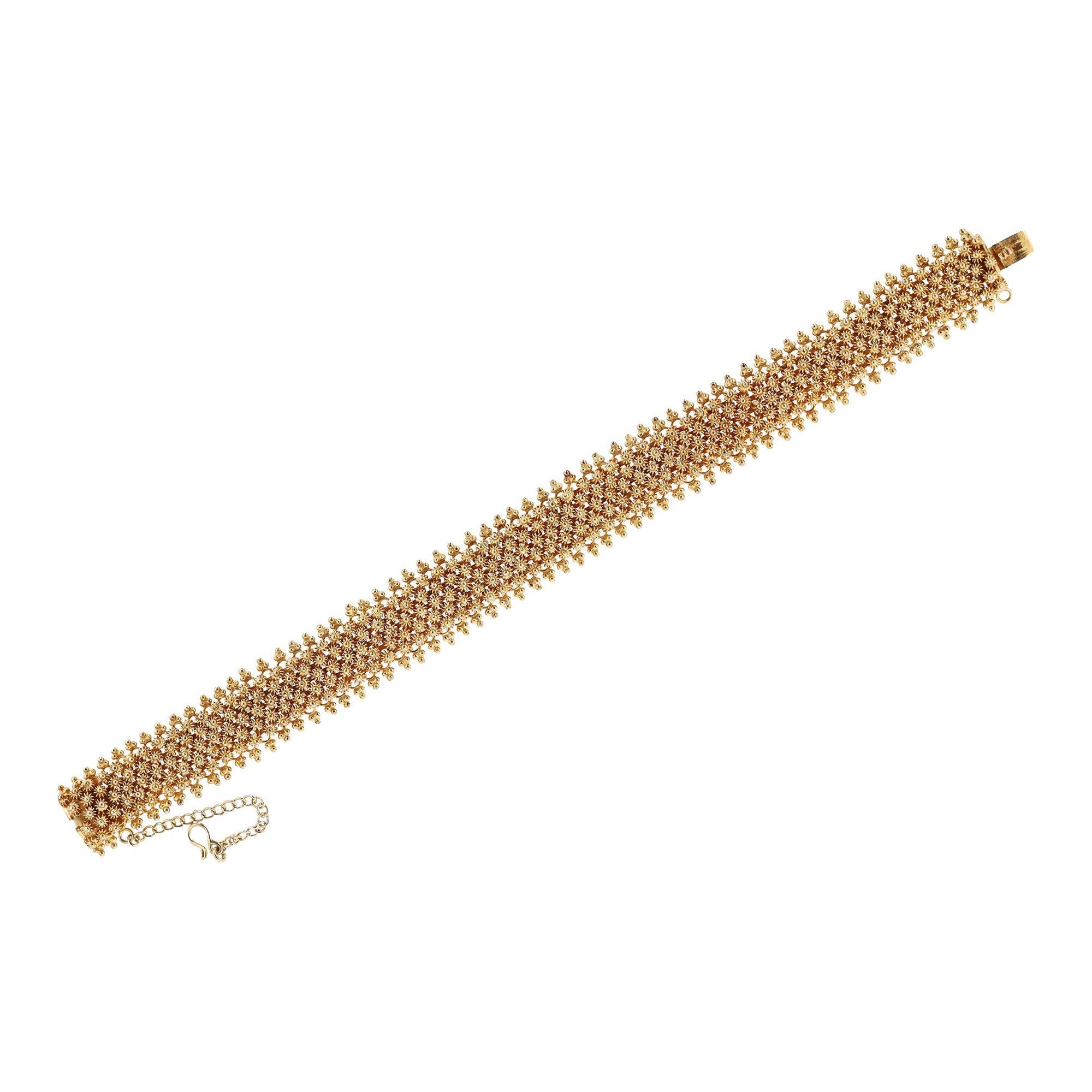 Wide Victorian Yellow Gold Cannetille Mesh Bracelet