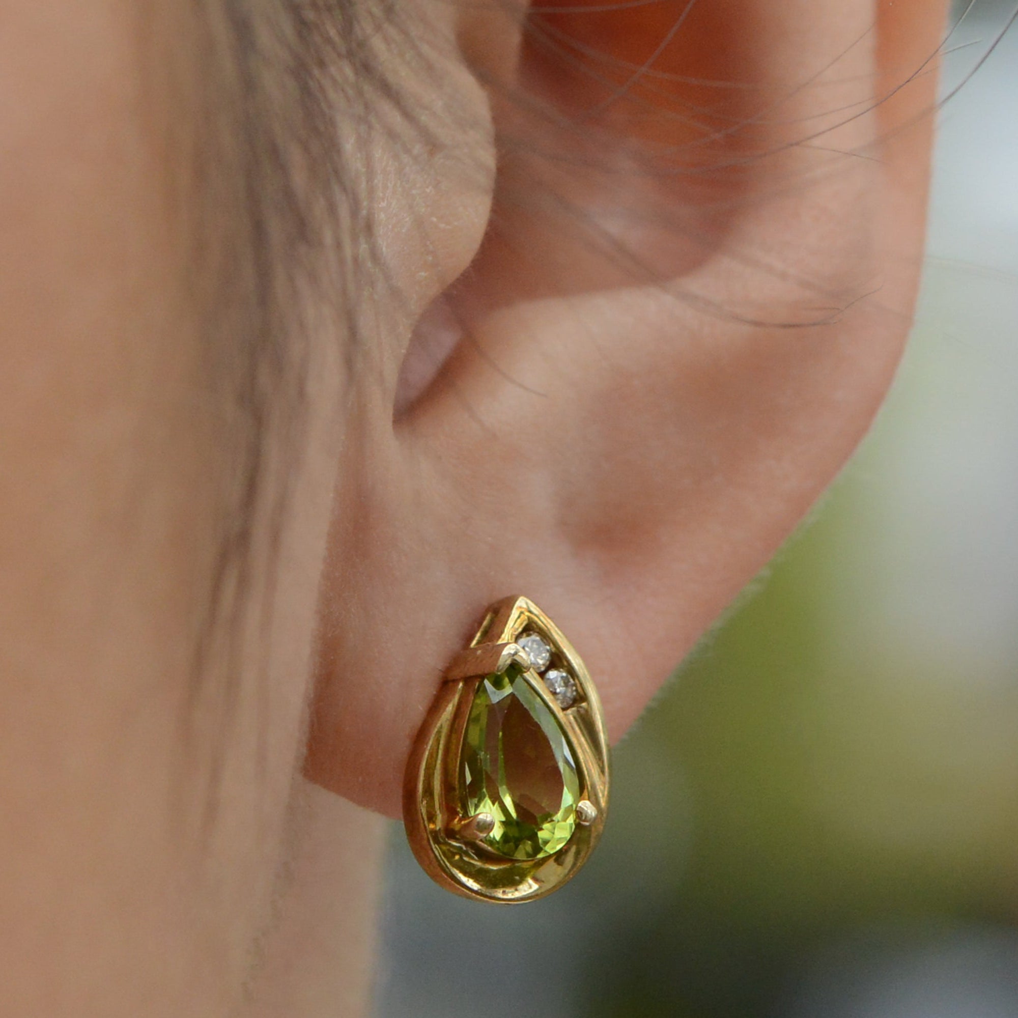 Yellow Gold Peridot and Diamond Stud Earrings