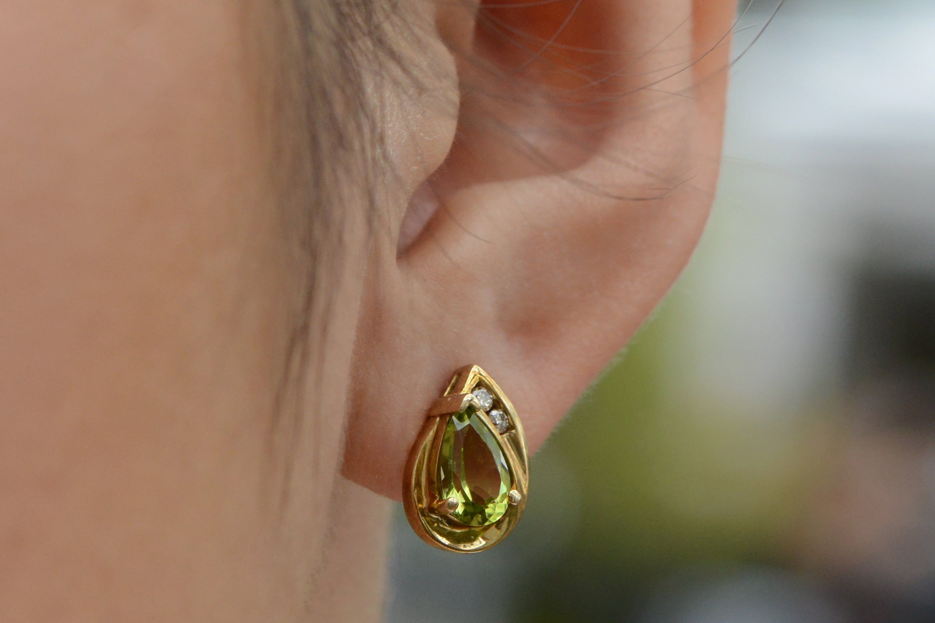 Yellow Gold Peridot and Diamond Stud Earrings