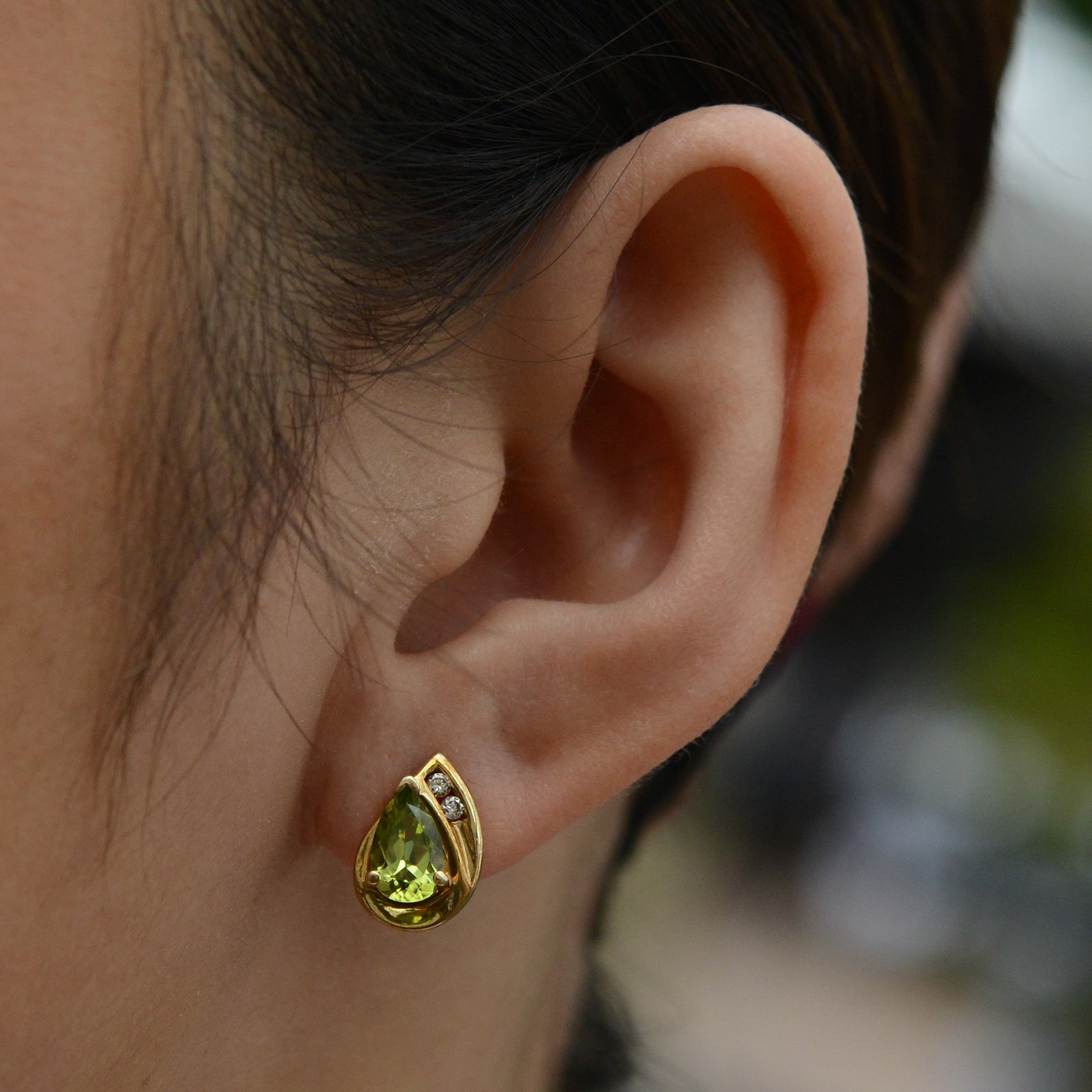 Yellow Gold Peridot and Diamond Stud Earrings