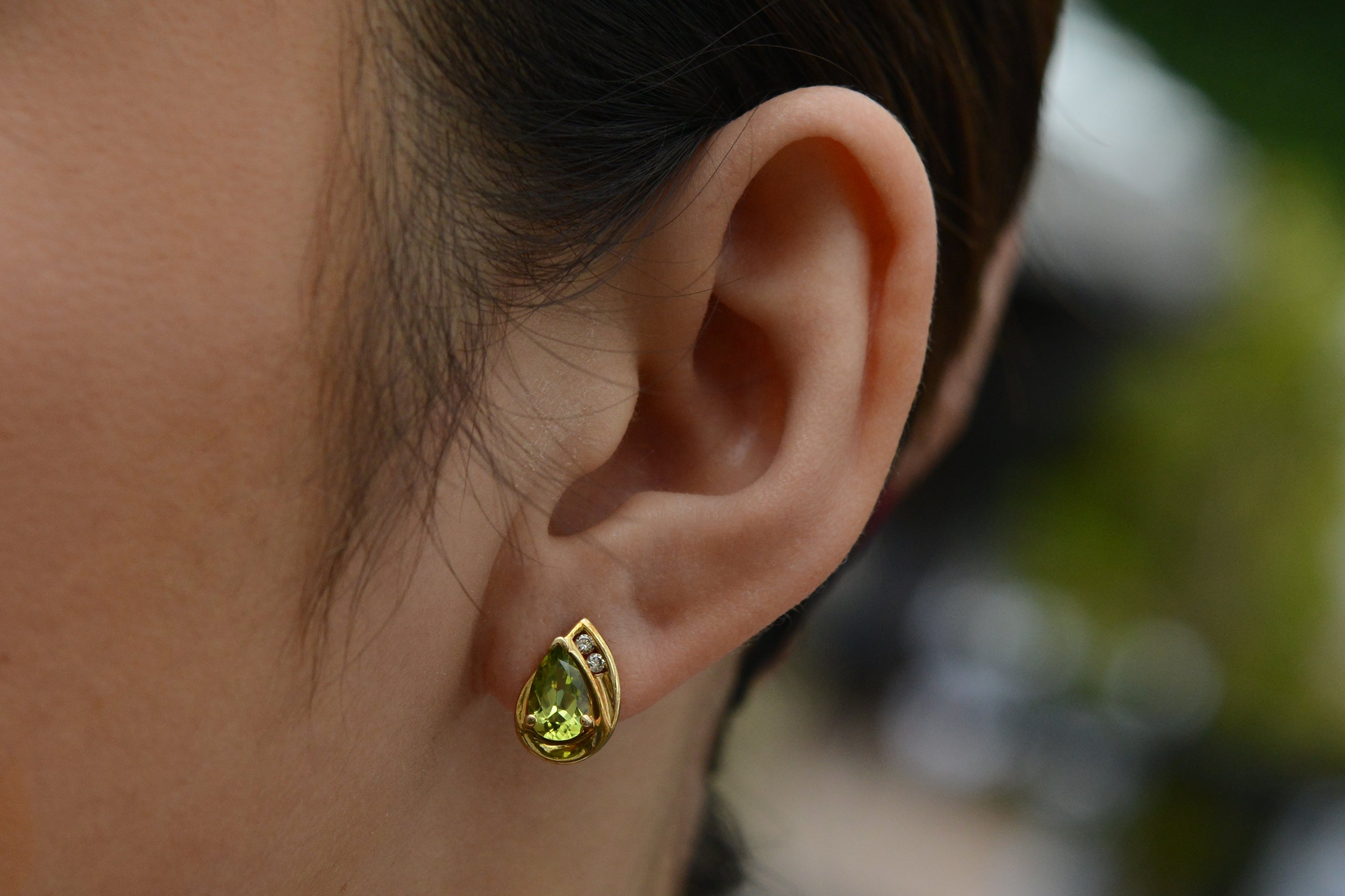 Yellow Gold Peridot and Diamond Stud Earrings