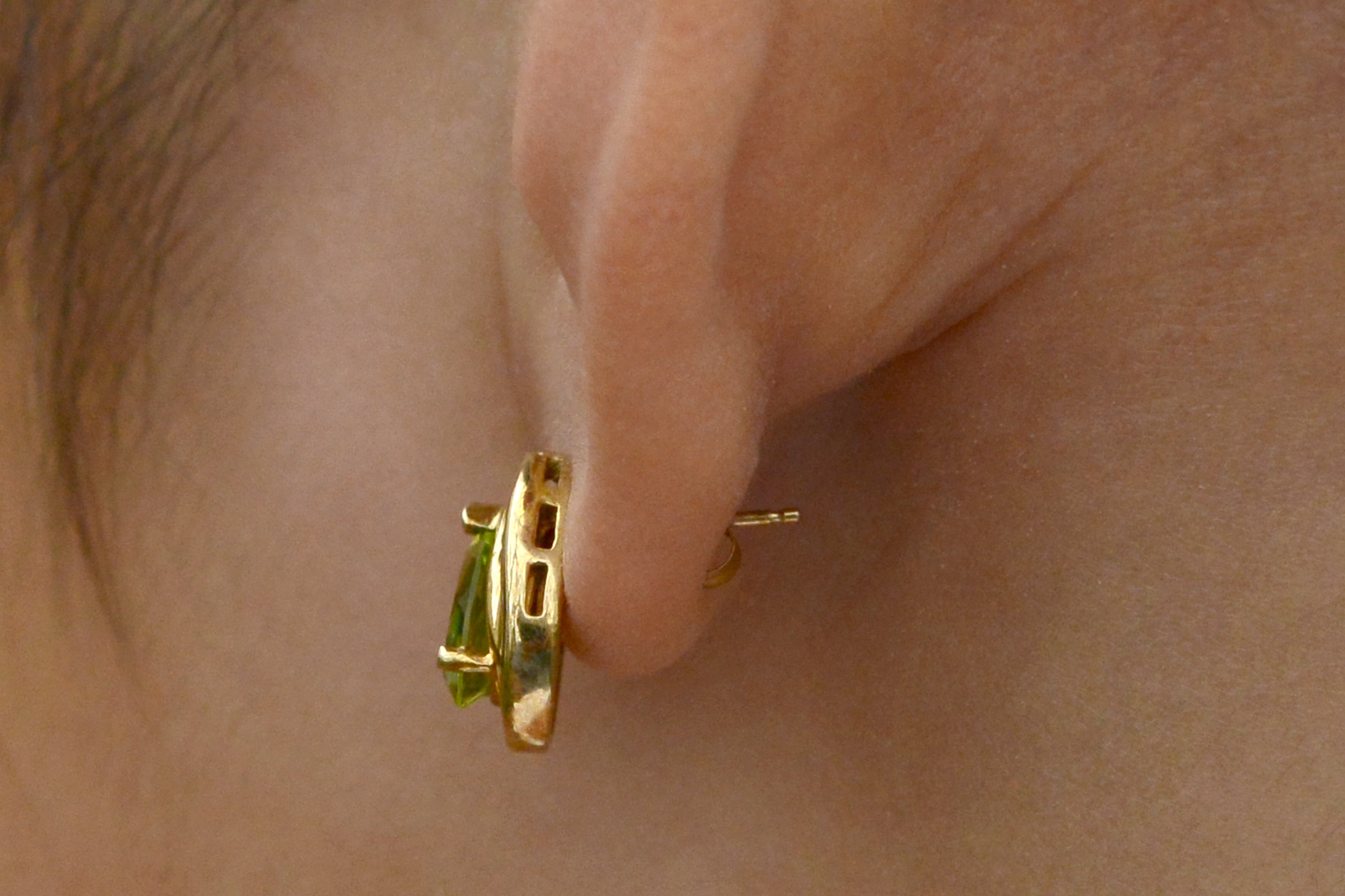 Yellow Gold Peridot and Diamond Stud Earrings