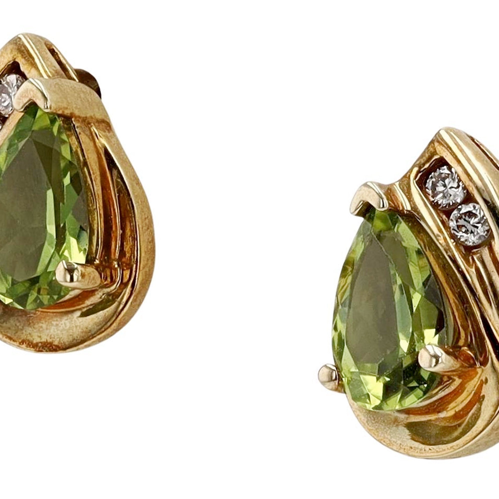 Yellow Gold Peridot and Diamond Stud Earrings
