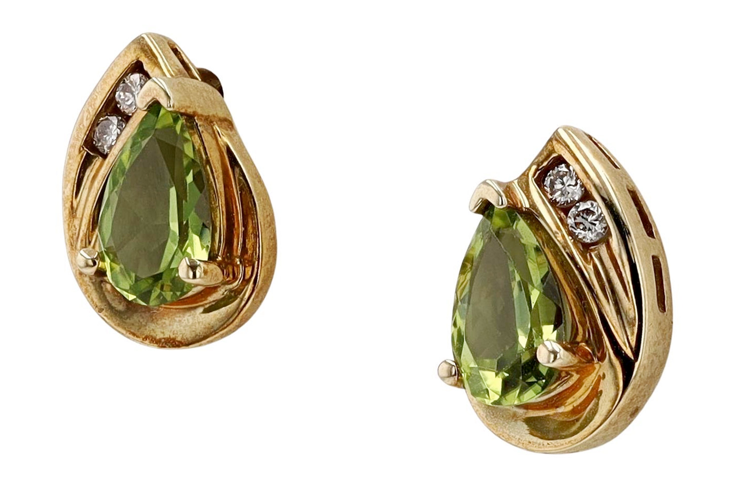 Yellow Gold Peridot and Diamond Stud Earrings