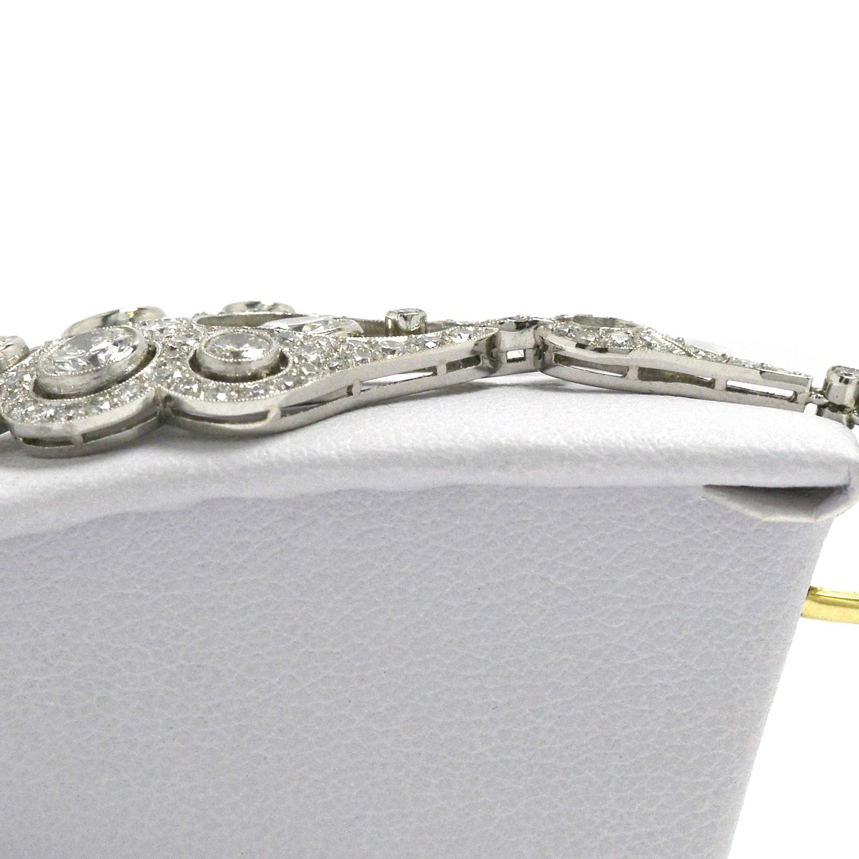 These 2 inch long diamond chandeliers earrings are made from platinum and gold.