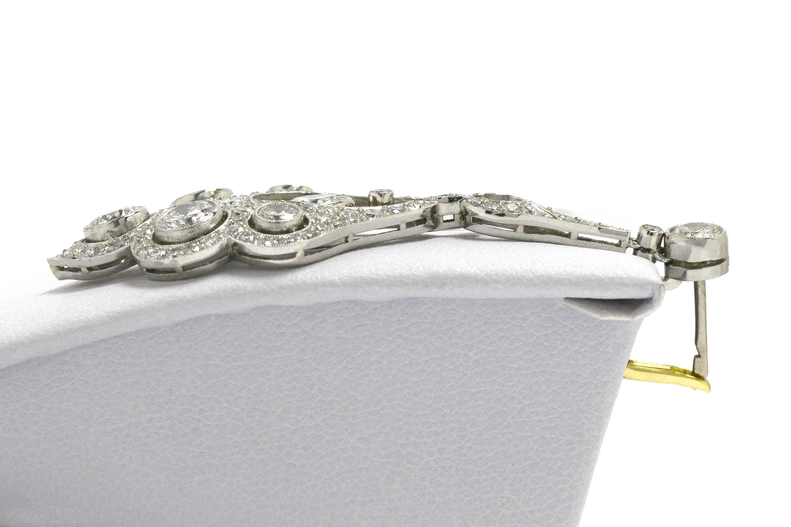 These 2 inch long diamond chandeliers earrings are made from platinum and gold.