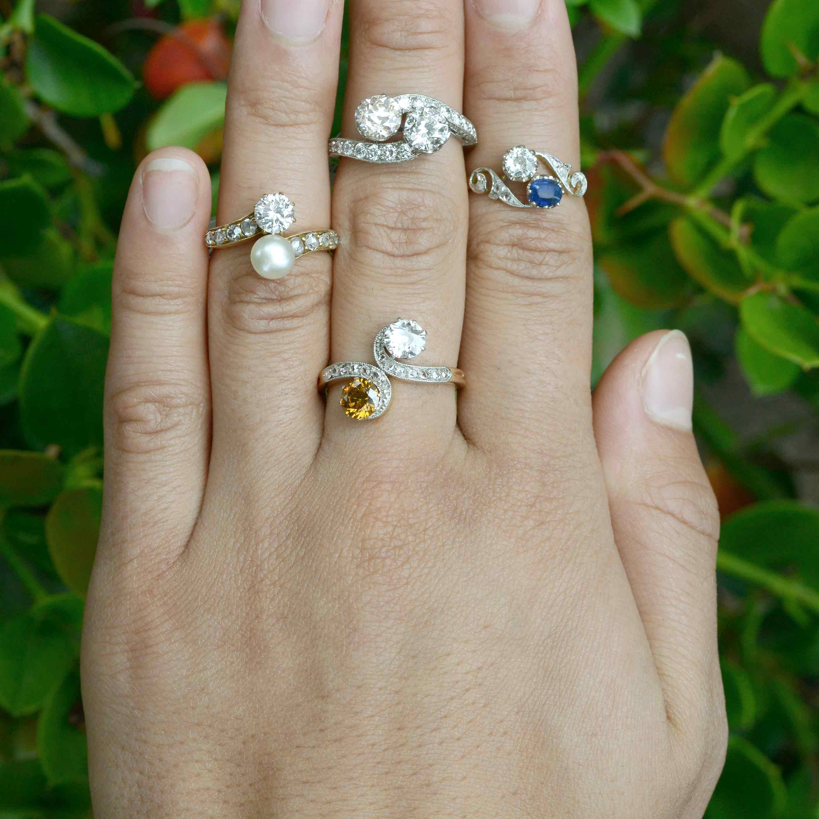 2 stone diamond and gemstone wedding rings.