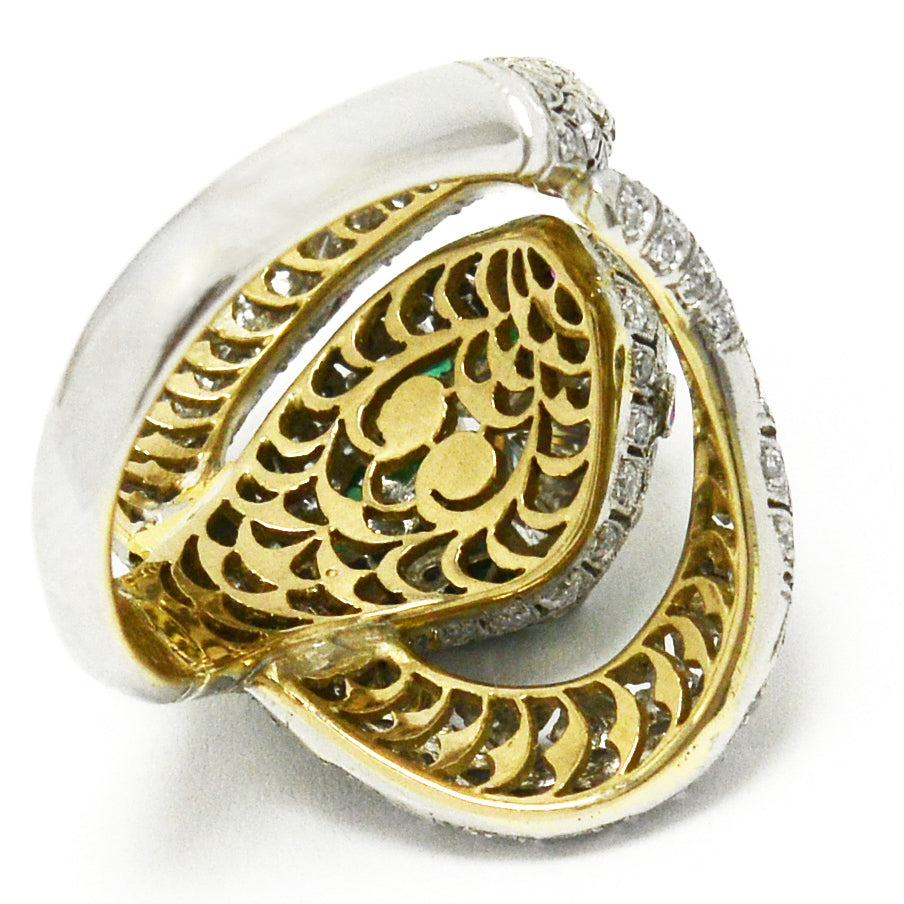 Gold underneath the platinum Art Deco diamond snake ring.