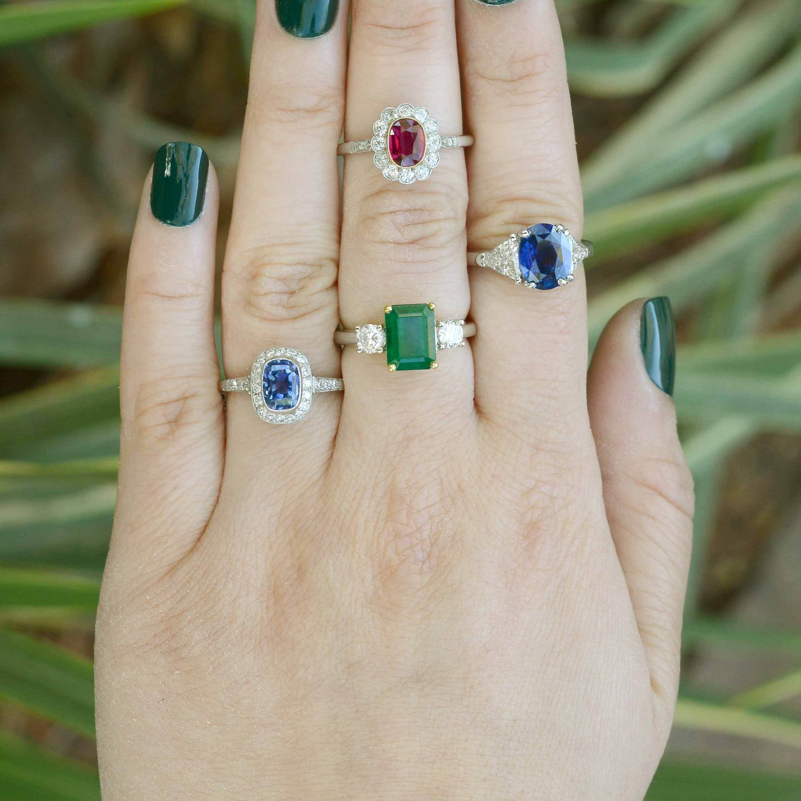 Some of the sapphire, ruby & emerald wedding rings we have in-store.