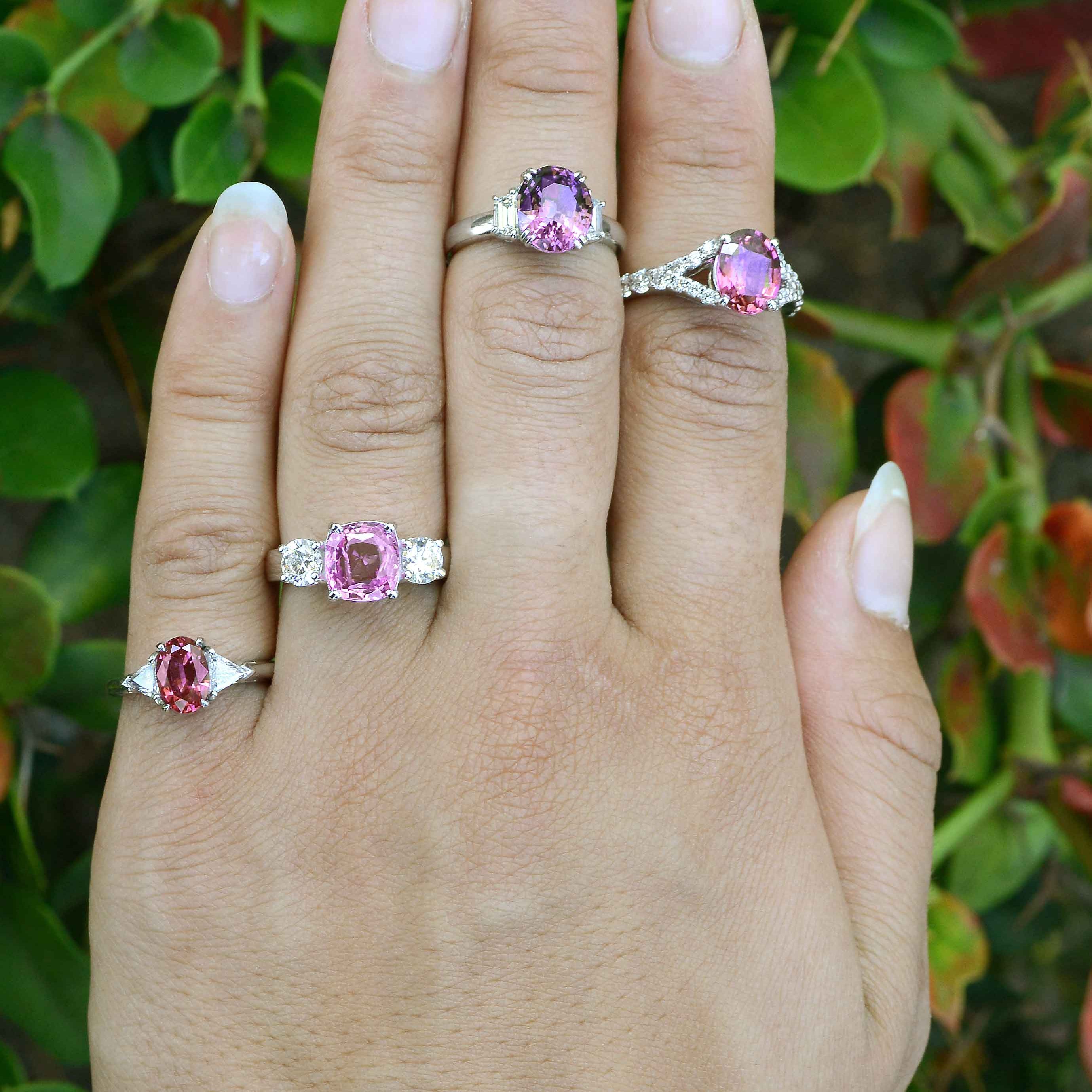 We have many other pink sapphire, ruby and diamond rings available in-store.