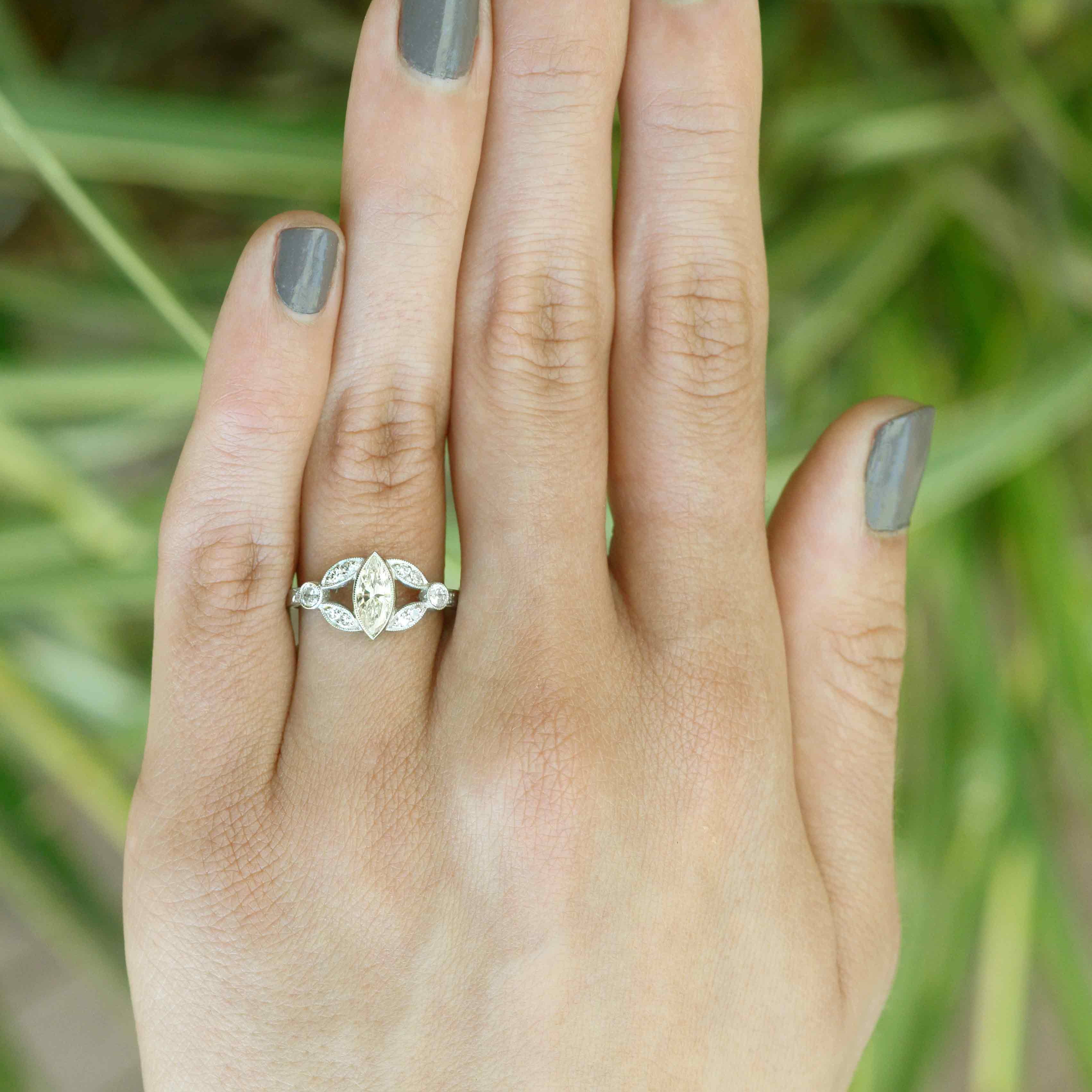 A 3/4 carat diamond engagement ring.