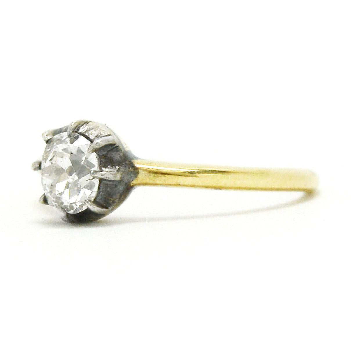 1 carat old mine cut diamond solitaire ring.