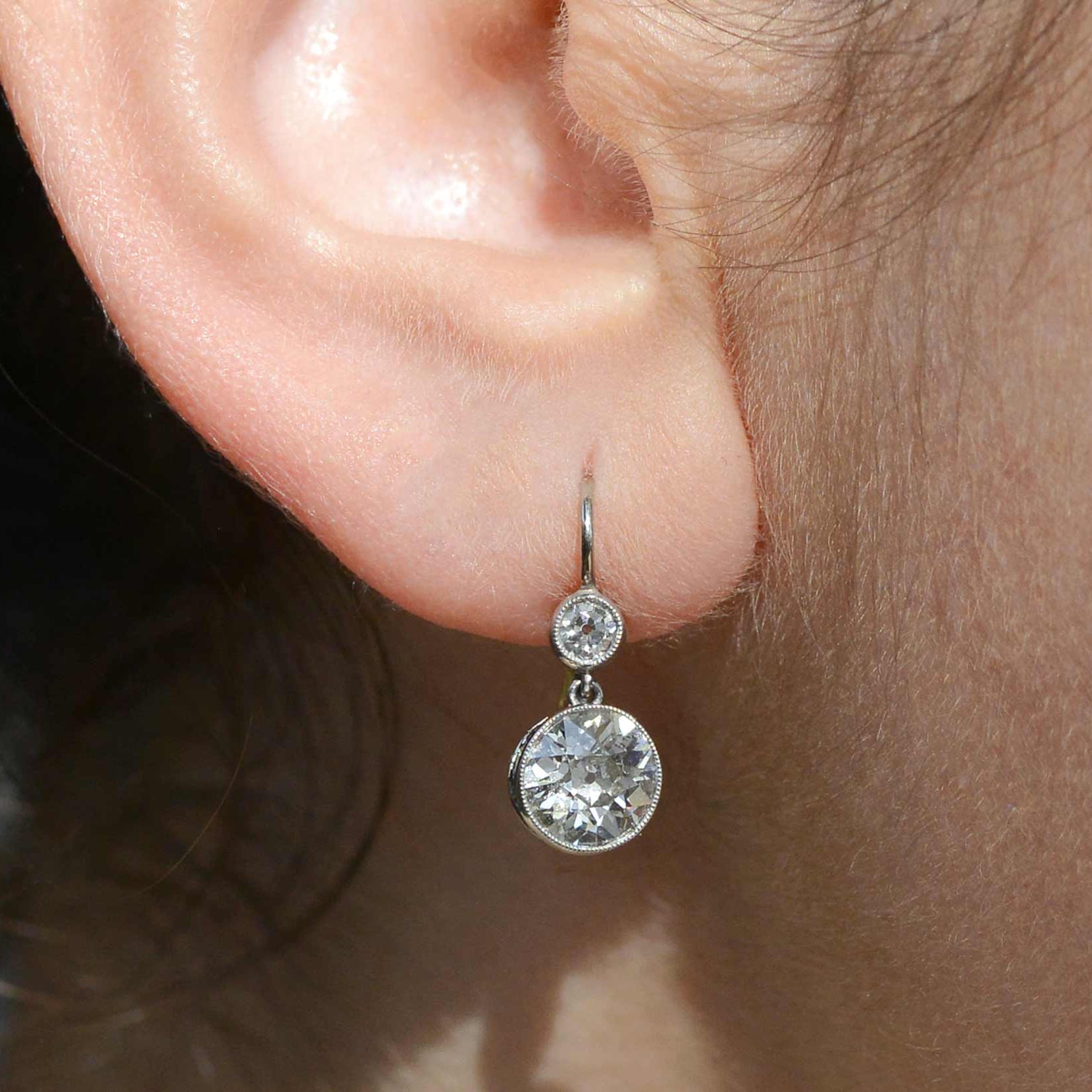 Art Deco Style Diamond Drop Earrings 2.86 Ctw Lever Backs