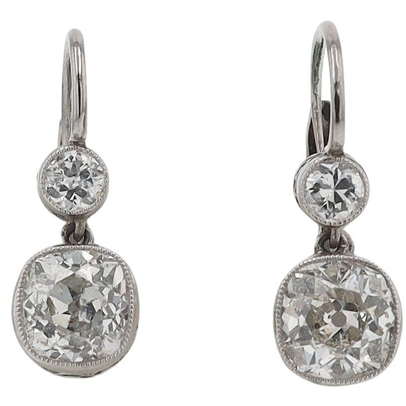 2.50 Carat Cushion Cut Diamond Art Deco Inspired Dangle Earrings
