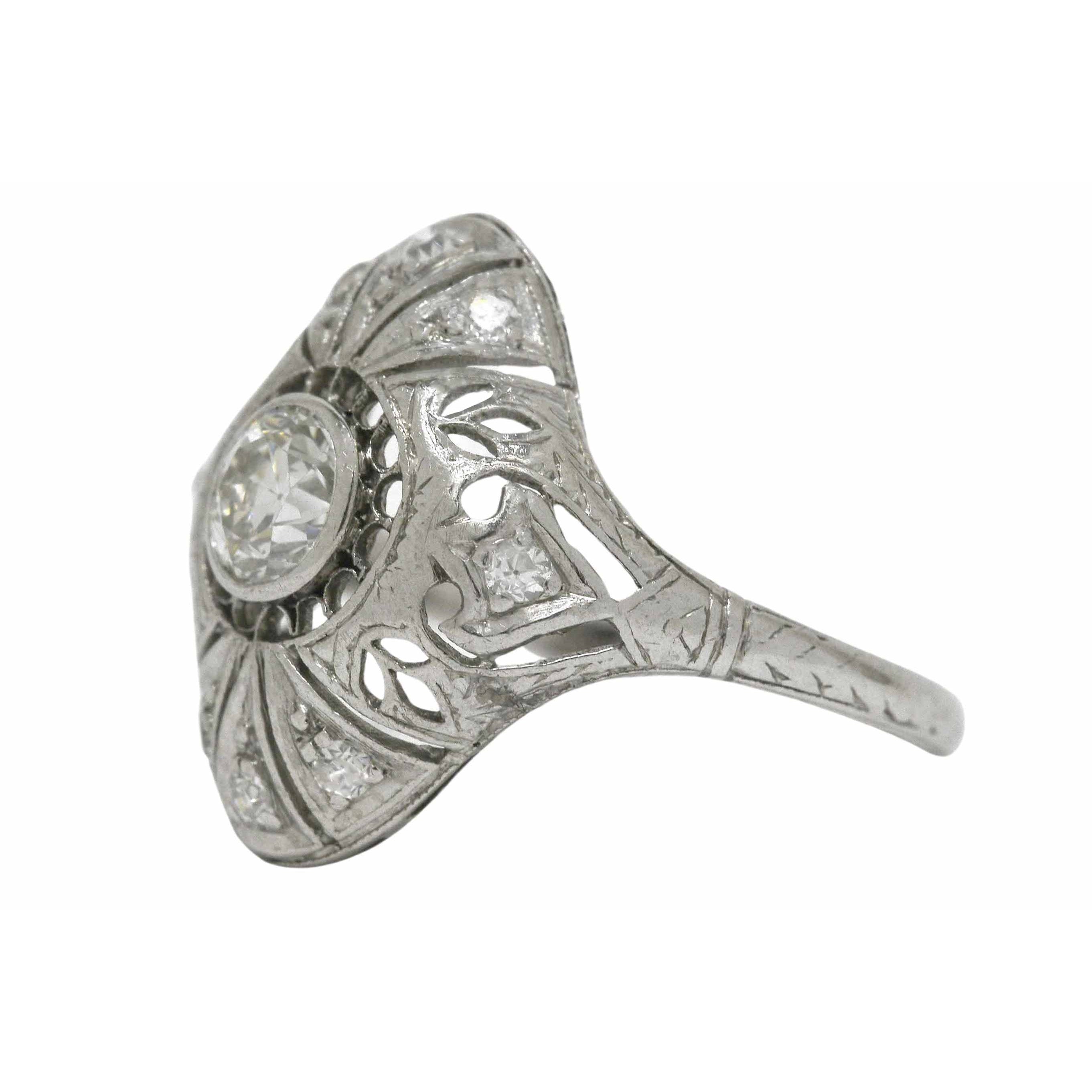 A long oval navette Art Deco diamonds wedding ring.