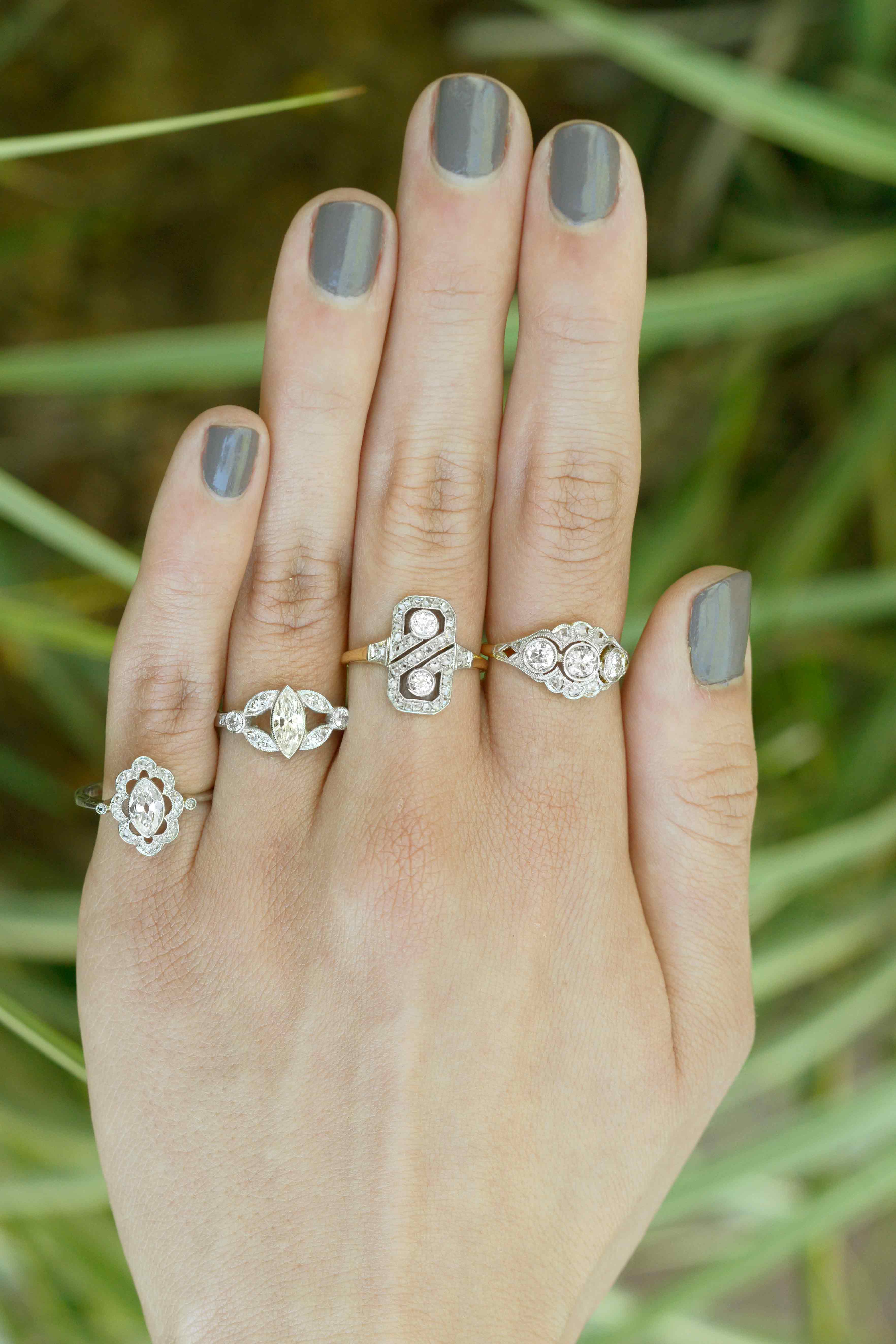 A collection of Art Deco antique rings.