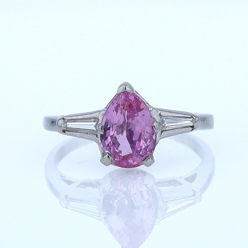 Platinum Pear Shape Pink Sapphire Diamond Engagement Ring