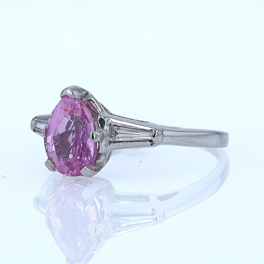 Platinum Pear Shape Pink Sapphire Diamond Engagement Ring