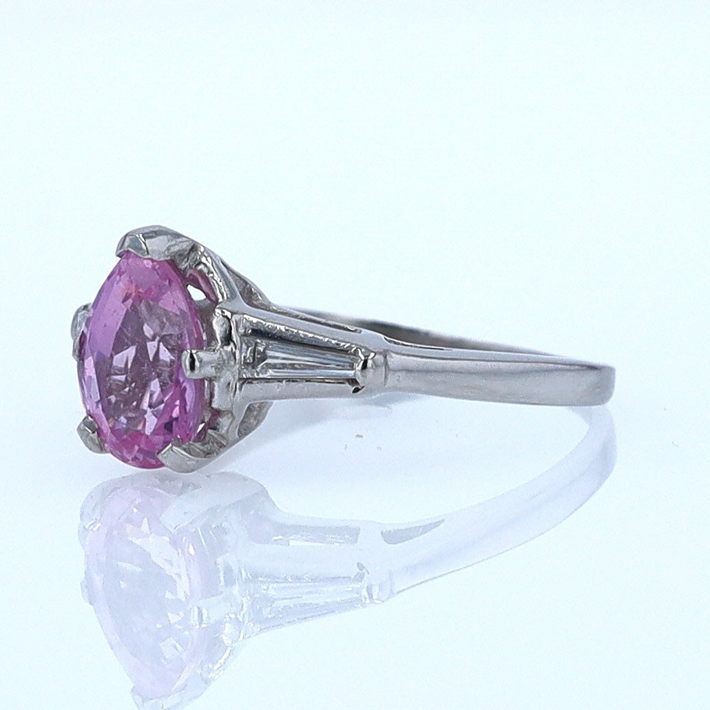 Platinum Pear Shape Pink Sapphire Diamond Engagement Ring