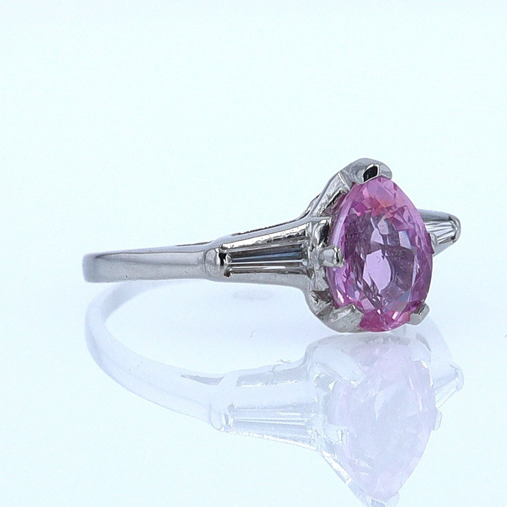 Platinum Pear Shape Pink Sapphire Diamond Engagement Ring