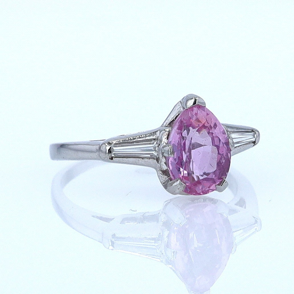 Platinum Pear Shape Pink Sapphire Diamond Engagement Ring