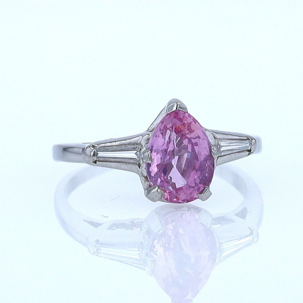 Platinum Pear Shape Pink Sapphire Diamond Engagement Ring