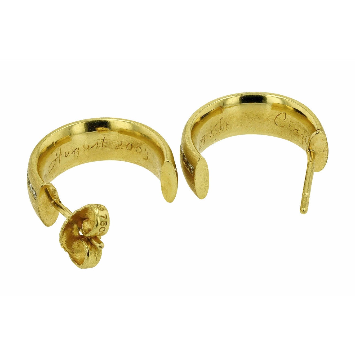 Designer 18k Yellow Gold Diamond Wide Hoop Earrings