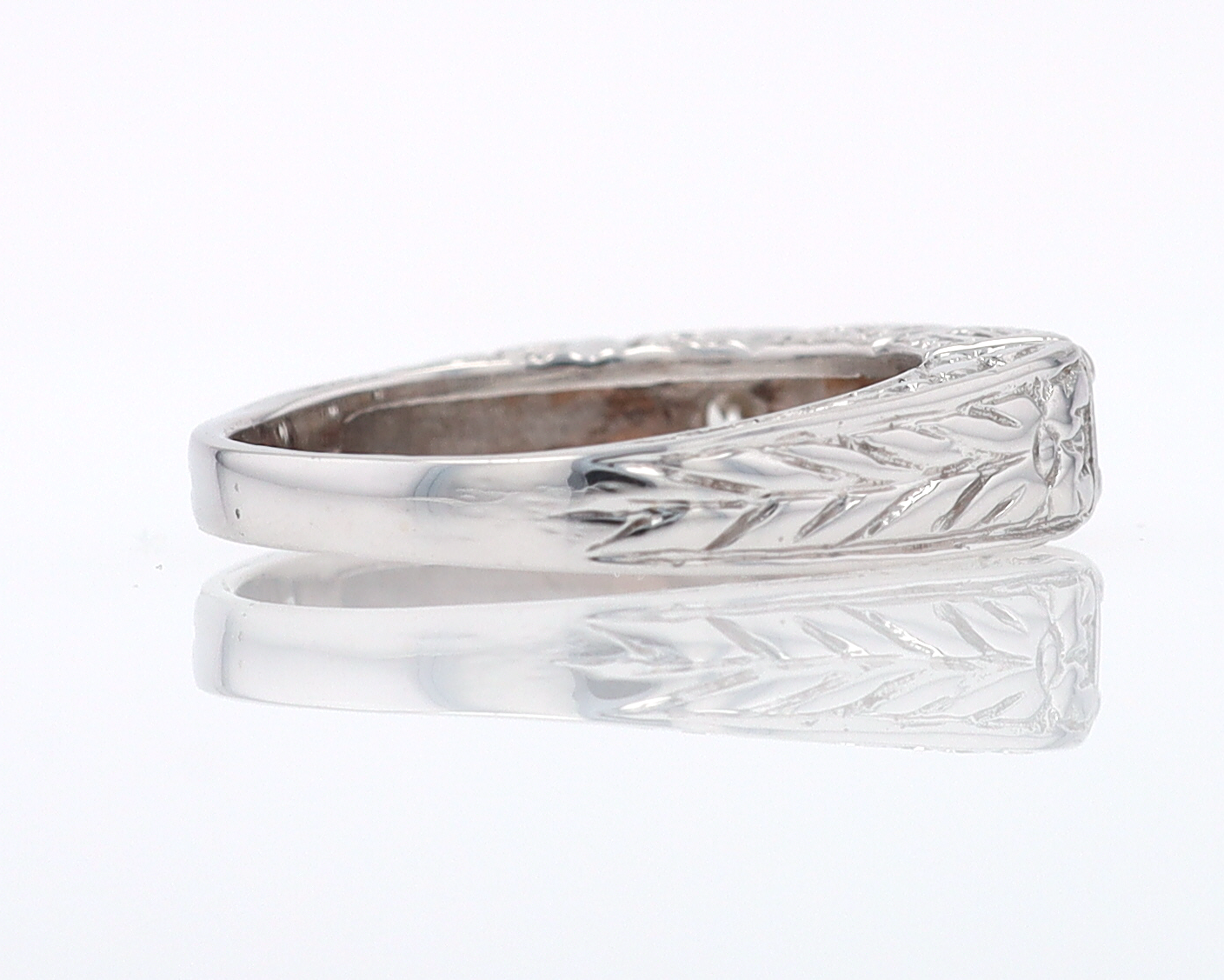 Estate Hand Engraved Diamond Wedding Band 3 Stone Engagement Ring