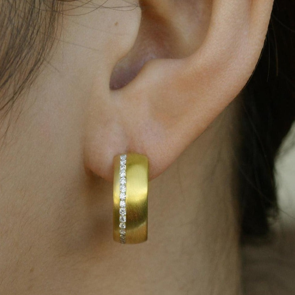 Designer 18k Yellow Gold Diamond Wide Hoop Earrings